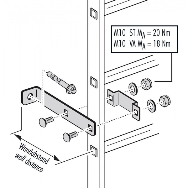 Hailo Professional Wandhalter für Holm 40x20mm, Stahl feuerverzinkt starr | 185 mm
