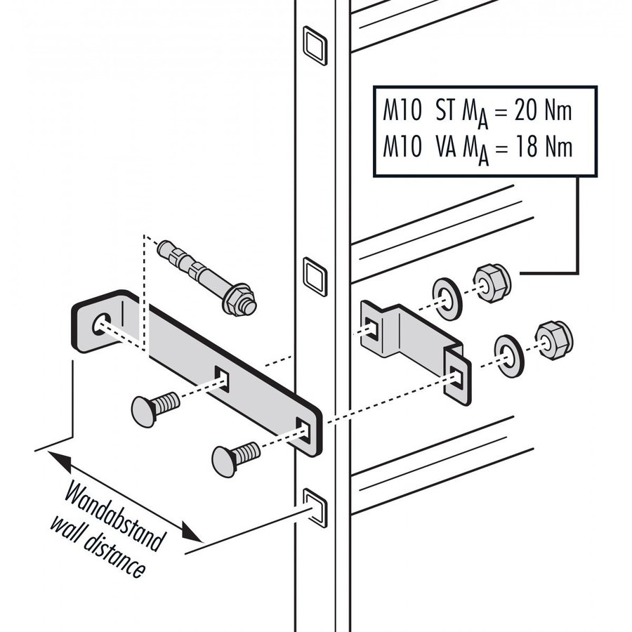 Hailo Professional Wandhalter für Holm 40x20mm, Stahl feuerverzinkt starr | 185 mm