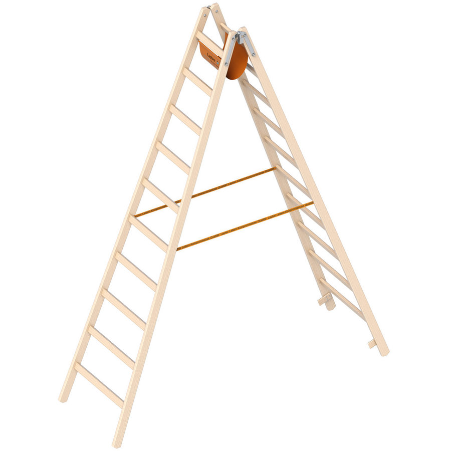Layher Holzstehleiter 10 Sprossen aus stabilem Holz mit 2x10 Sprossen; beidseitig begehbar; klappbar; Länge 2.95 m