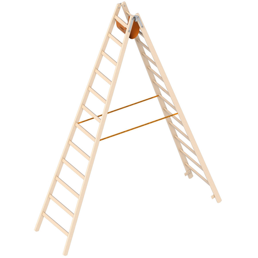 Layher Holzstehleiter 12 Sprossen aus stabilem Holz mit 2x12 Sprossen; beidseitig begehbar; klappbar; Länge 3.50 m