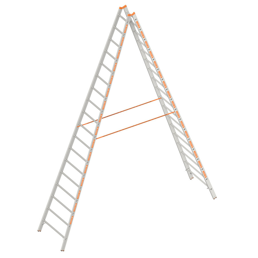 Layher Sprossenstehleiter TOPIC 18 Sprossen, Aluminiumleiter 2x18 Sprossen, beidseitig begehbar, klappbar, Länge 5.20 m
