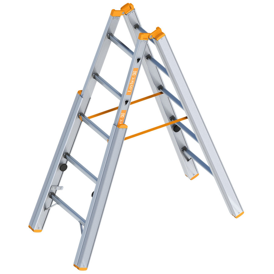 Layher Treppenstehleiter TOPIC 5 Sprossen, Aluminiumleiter klappbar mit verstellbaren Holmen, Länge 1.55 m