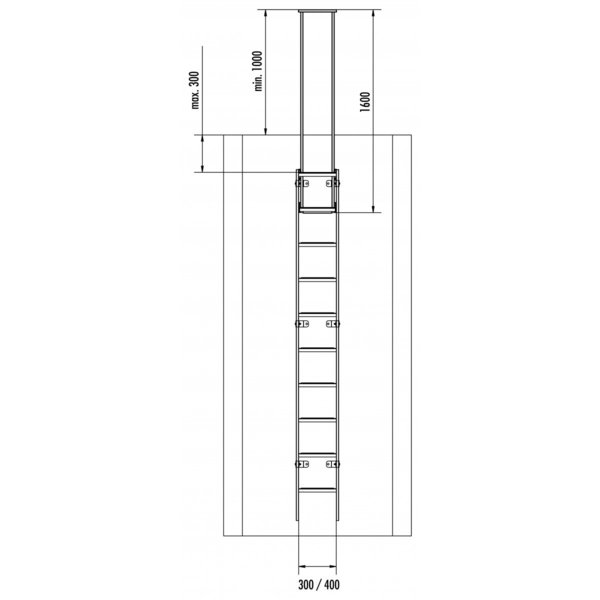 Hailo Professional Zweiholm-Einstiegshilfe, Stahl feuerverzinkt 1.0037 40 x 20 mm | 400 mm