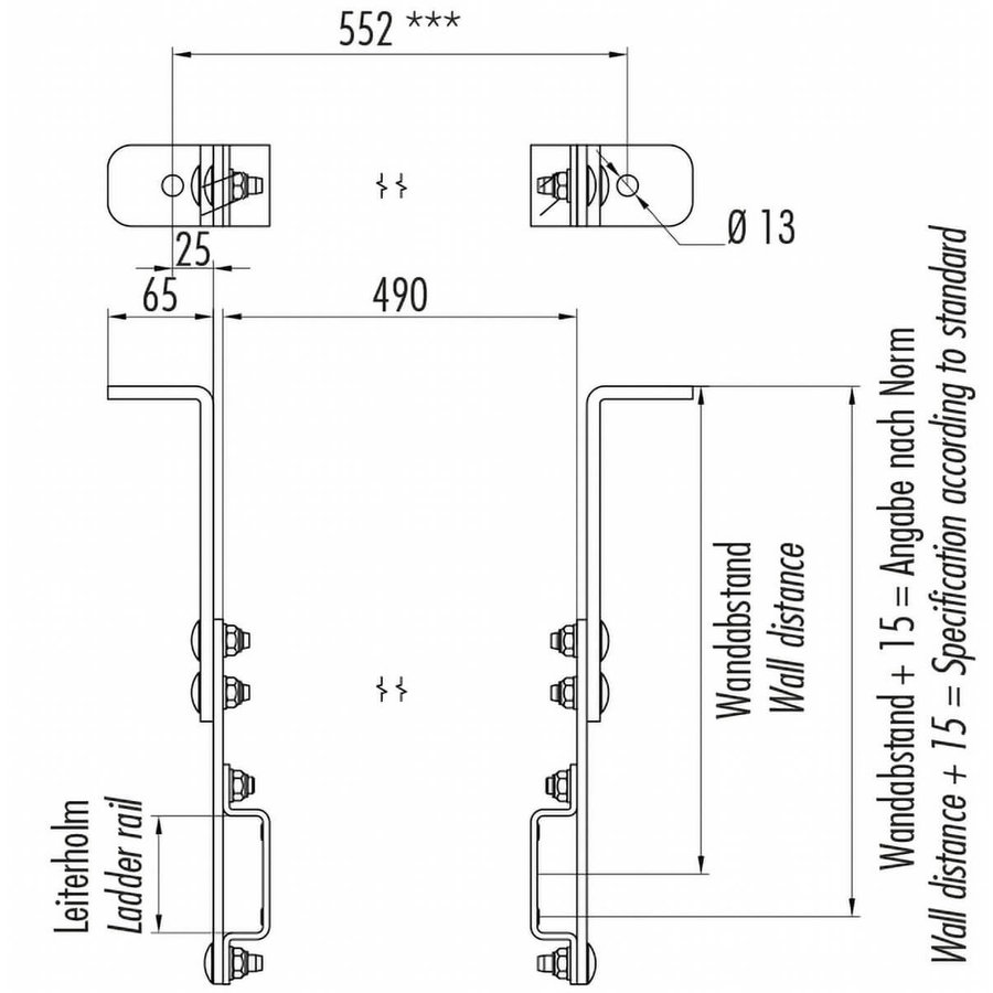 Hailo Professional Wandhalter für Holm 72x25mm - Edelstahl 1.4301 variabel | 185 - 300 mm