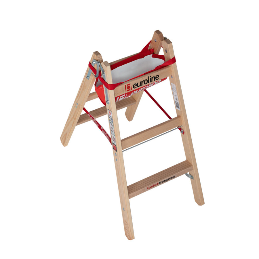 Euroline Holz-Sprossenleiter Nr. 10504 2x3 mit Comfort-Breitsprosse und Eimerhaken