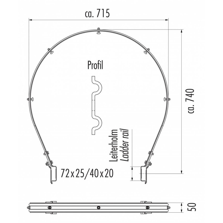 Hailo Professional Alu-Rückenschutzbügel, Aluminium AlMgSi 0,3  Für Holm 72x25mm