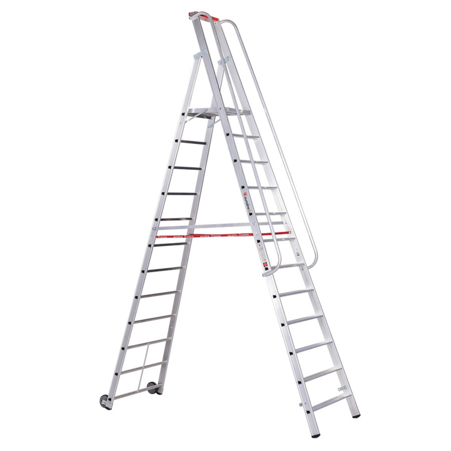 Euroline Alu-Stufenstehleiter mit großer Standplattform (Rutschhemmung R13) Nr. 32677 1x12