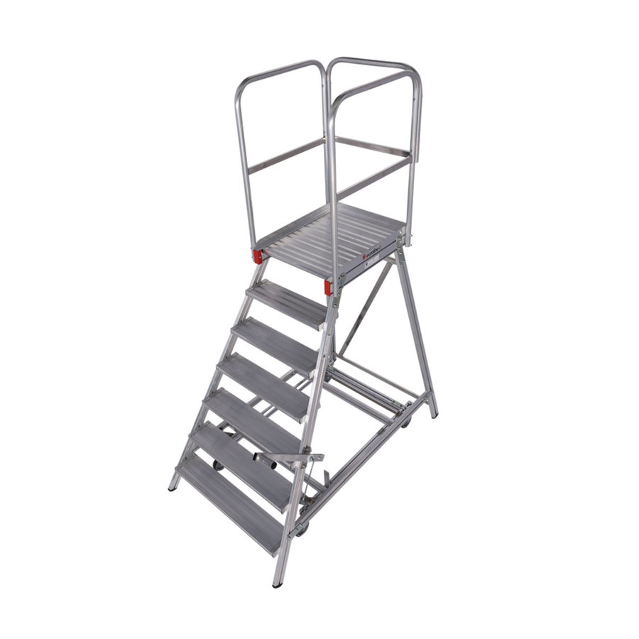 Euroline Mobile Podesttreppe / Podestleiter einseitig begehbar mit Zentralfeststellung* Nr. 51503 7 Stufen