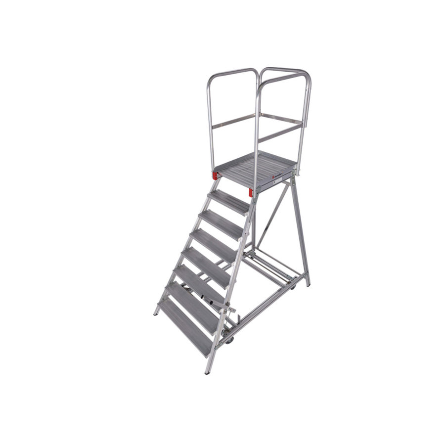 Euroline Mobile Podesttreppe / Podestleiter einseitig begehbar mit Zentralfeststellung* Nr. 51503 8 Stufen