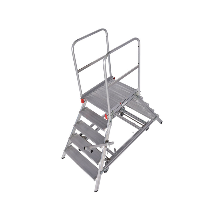 Euroline Mobile Podesttreppe / Podestleiter zweiseitig begehbar mit Zentralfeststellung* Nr. 51603 2x5 Stufen