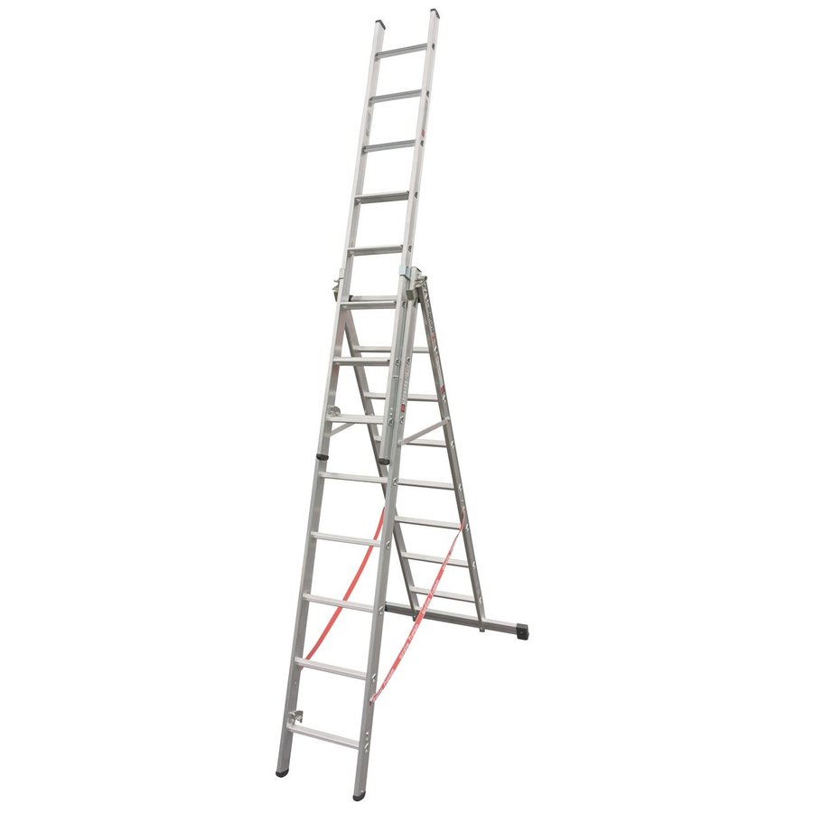 Euroline Alu-Stufen-Mehrzweckleiter 3-teilig 3x8 mit Stufen-Aufsteckteil Vielzweckleiter