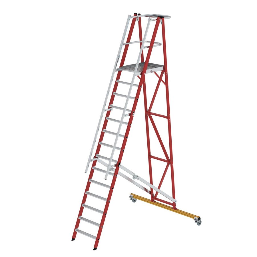 Günzburger Steigtechnik Plattformleiter GFK/Alu klappbar und fahrbar 14 Stufen