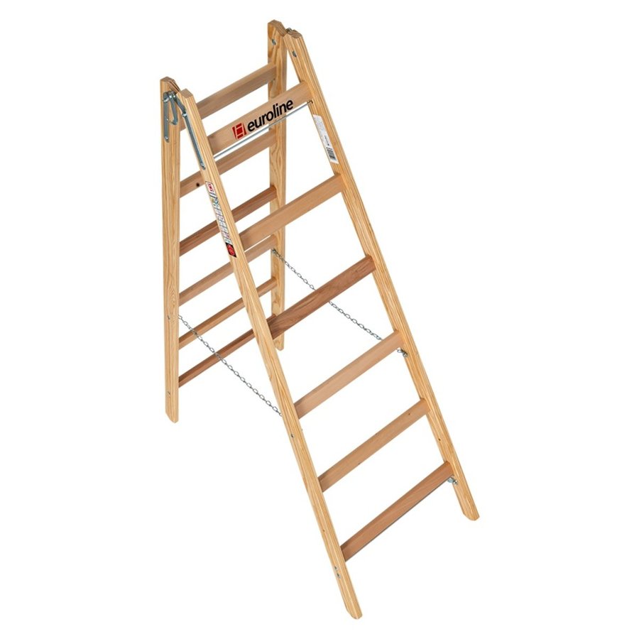 Euroline Holz-Sprossenstehleiter 2x6 Nr. 10501 im SET Eimerhaken und Werkzeugtasche inklusive