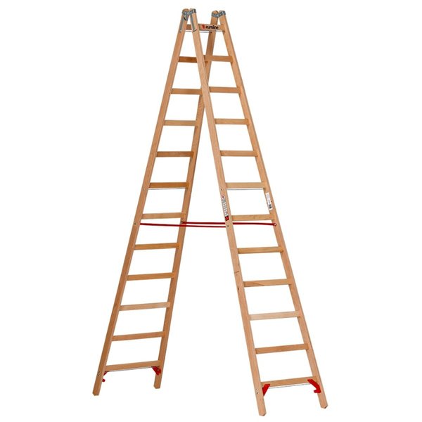 Euroline Holz-Sicherheitsleiter 2x12 Nr. 10502 im SET Eimerhaken und Werkzeugtasche inklusive