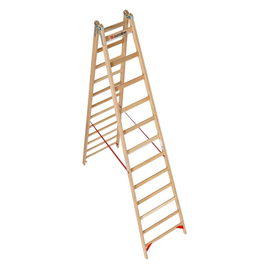 Euroline Holz-Sicherheitsleiter 2x12 Nr. 10502 im SET Eimerhaken und Werkzeugtasche inklusive