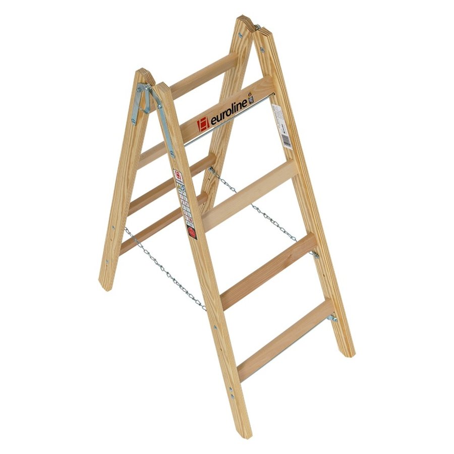 Euroline Holz-Sprossenstehleiter 2x4 Nr. 10501 im SET Eimerhaken und Werkzeugtasche inklusive