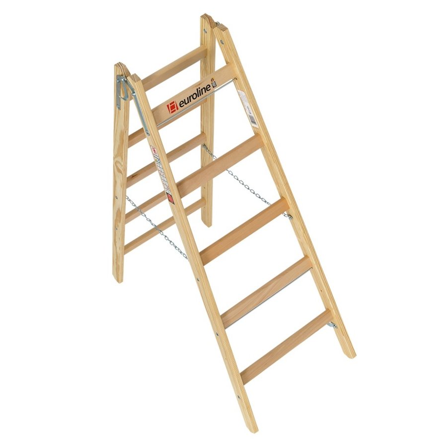 Euroline Holz-Sprossenstehleiter 2x5 Nr. 10501 im SET Eimerhaken und Werkzeugtasche inklusive