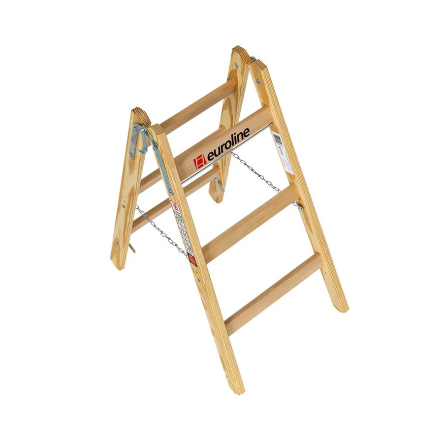 Euroline Holz-Sprossenstehleiter 2x3 Nr. 10501 im SET Eimerhaken und Werkzeugtasche inklusive