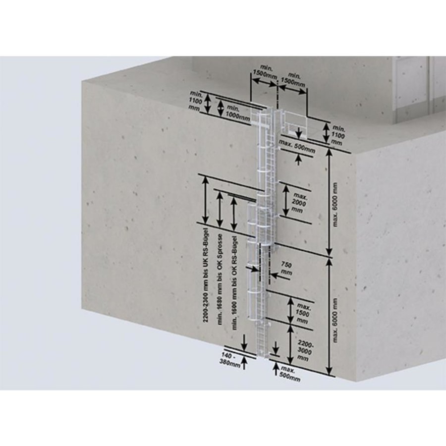 Günzburger Steigtechnik Mehrzügige Steigleitern mit Rückenschutz Steighöhe 15,12m Aluminium blank