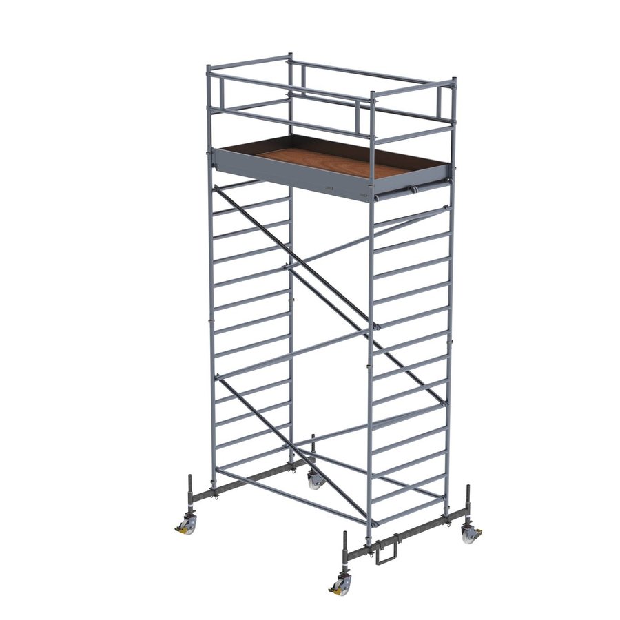 Günzburger Steigtechnik Rollgerüst 1,35 x 2,45 m mit Fahrbalken & Doppel-Plattform Plattformhöhe 4,45 m