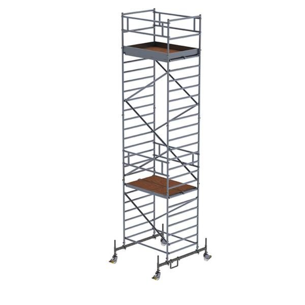 Günzburger Steigtechnik Aluminium-Rollgerüst mit Fahrbalken,  Doppel-Plattform PL-Höhe 5,45m Länge 1,80m