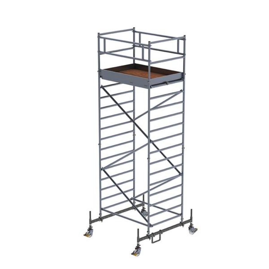 Günzburger Steigtechnik Aluminium-Rollgerüst mit Fahrbalken,  Doppel-Plattform PL-Höhe 5,45m Länge 1,80m