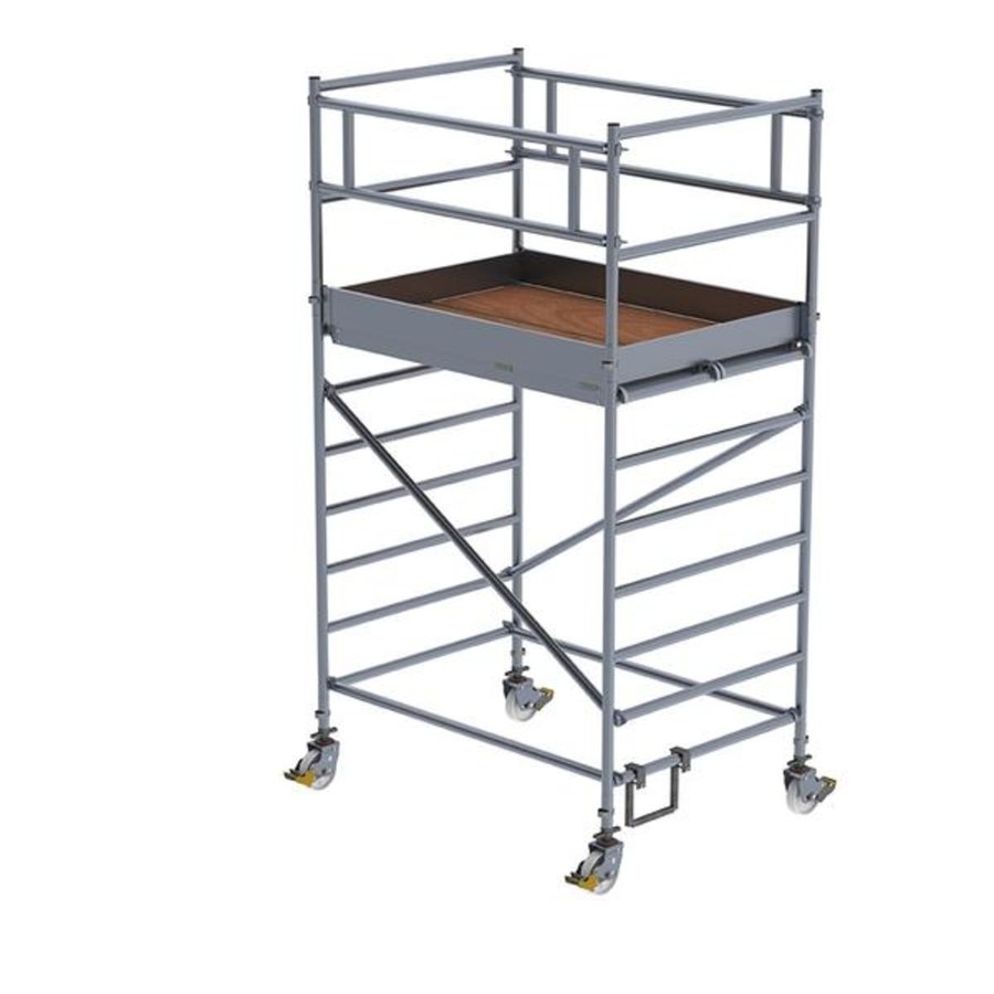 Günzburger Steigtechnik Aluminium-Rollgerüst mit Fahrbalken,  Doppel-Plattform PL-Höhe 5,45m Länge 1,80m