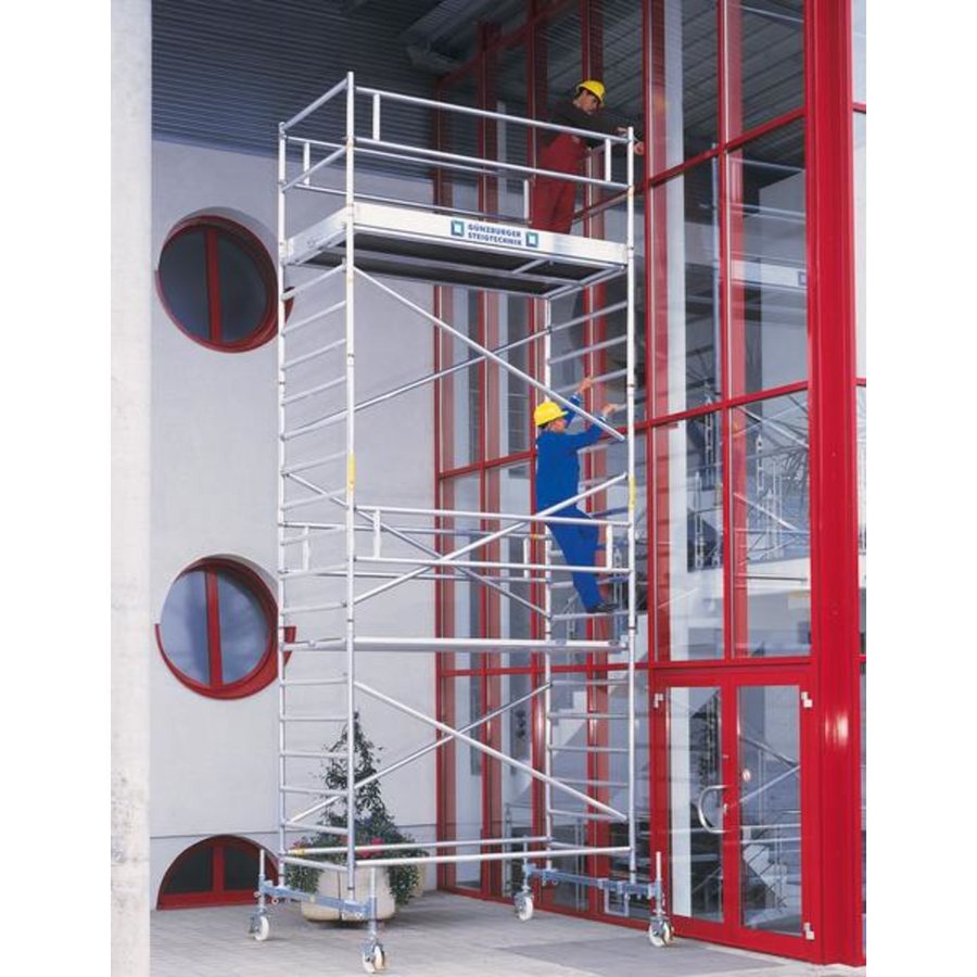 Günzburger Steigtechnik Aluminium-Rollgerüst mit Fahrbalken,  Doppel-Plattform PL-Höhe 5,45m Länge 1,80m