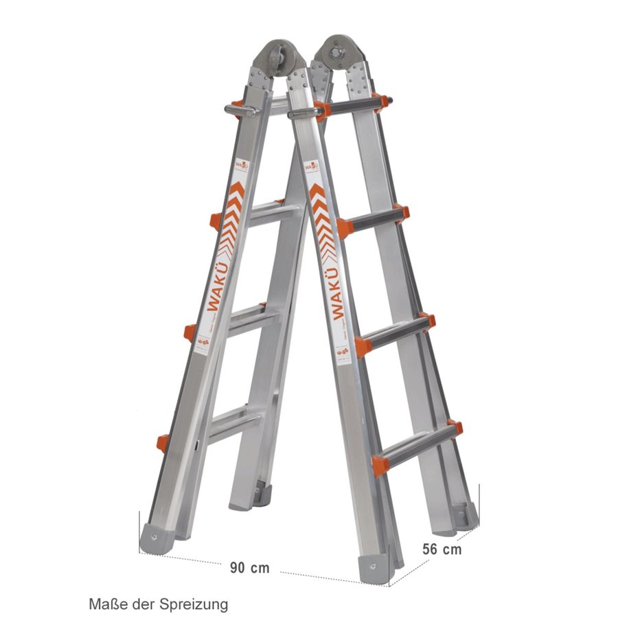 WAKÜ Teleskopleiter - 4x4 Sprossen  Länge 1,29m - 4,20m