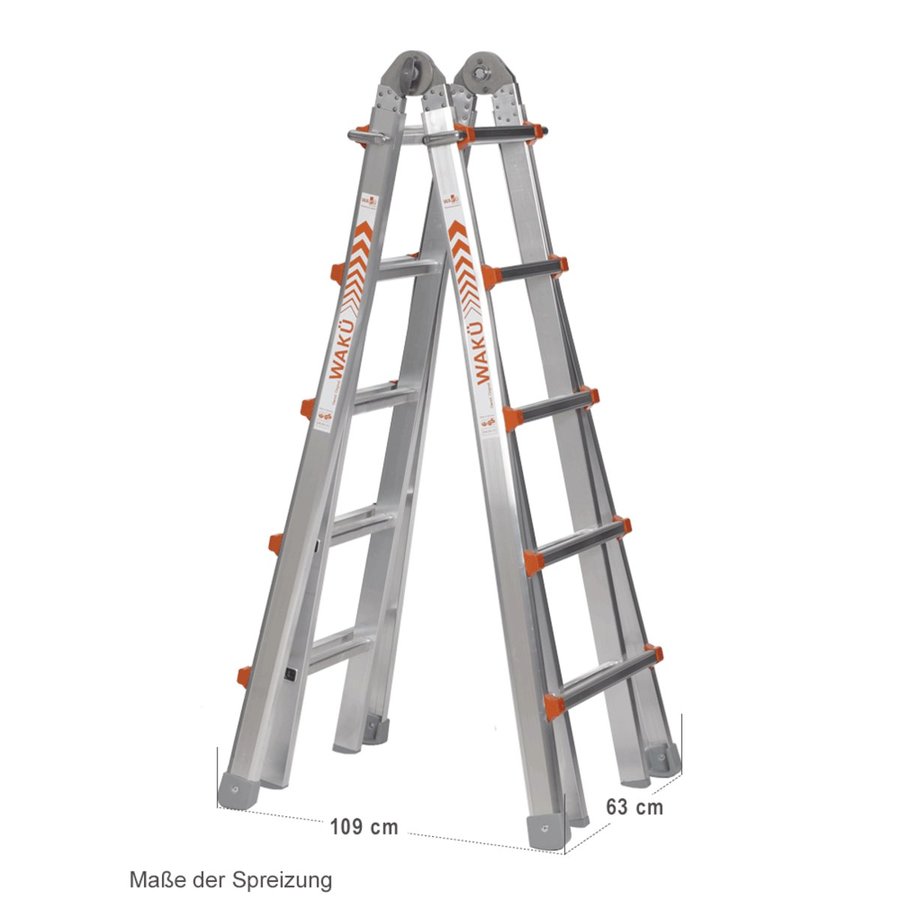 WAKÜ Teleskopleiter - 4x5 Sprossen  Länge 1,57m - 5,30m