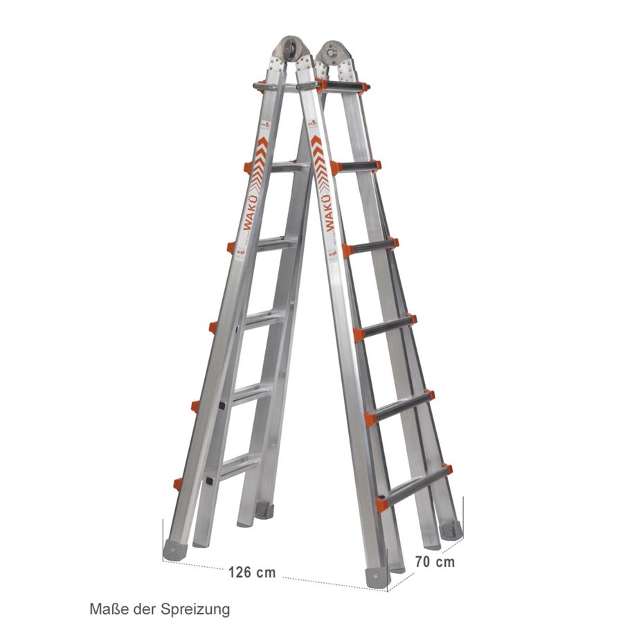WAKÜ Teleskopleiter -  4x6 Sprossen  Länge 1,85m - 6,40m