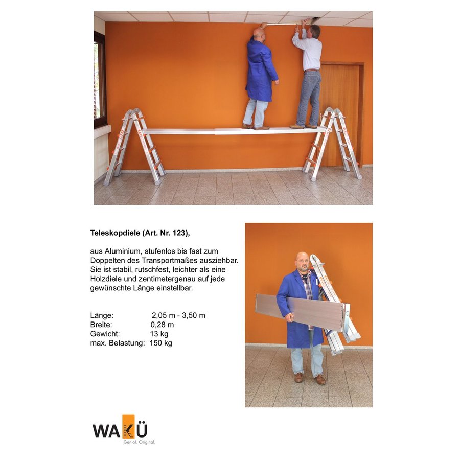 WAKÜ Teleskopdiele - Bohle 2,04m - 3,50m / 0,28m