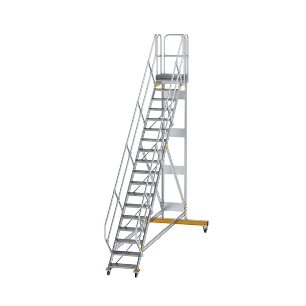 Günzburger Steigtechnik Plattformtreppe 45° fahrbar Stufenbreite 600 mm 19 Stufen Aluminium geriffelt