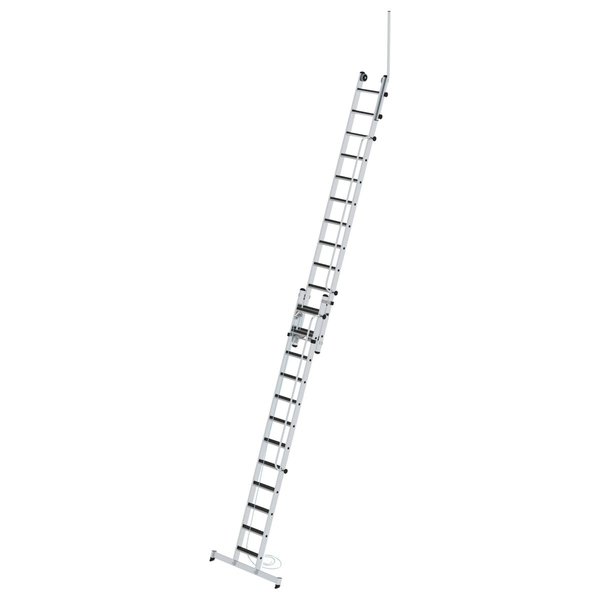 Günzburger Steigtechnik Stufen-Seilzugleiter 2-teilig mit nivello® Traverse und clip-step R13 2x12 Stufe mit Handlauf und Ausstiegsholm