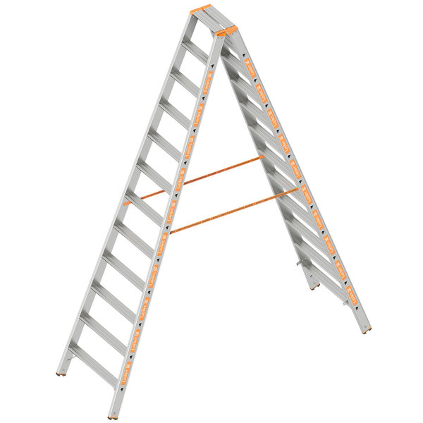 Layher Stufenstehleiter TOPIC 12 Stufen; Aluminiumleiter 2x12 Stufen 80 mm breit, beidseitig begehbar, klappbar, Länge 3.00 m