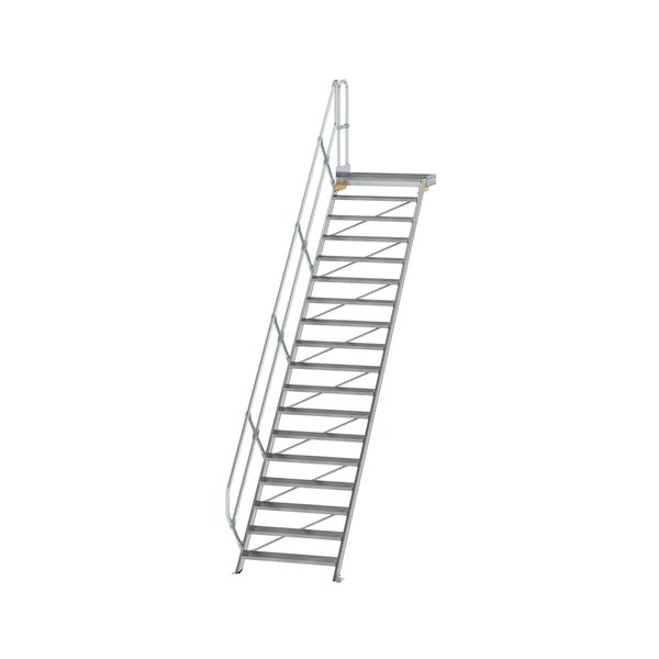 Günzburger Steigtechnik Treppe mit Plattform 45° Stufenbreite 1000 mm 18 Stufen Aluminium geriffelt