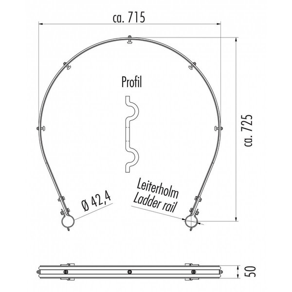 Hailo Professional Rückenschutzbügel, Aluminium AlMgSi 0,3  Für Holm Ø42,4 mm