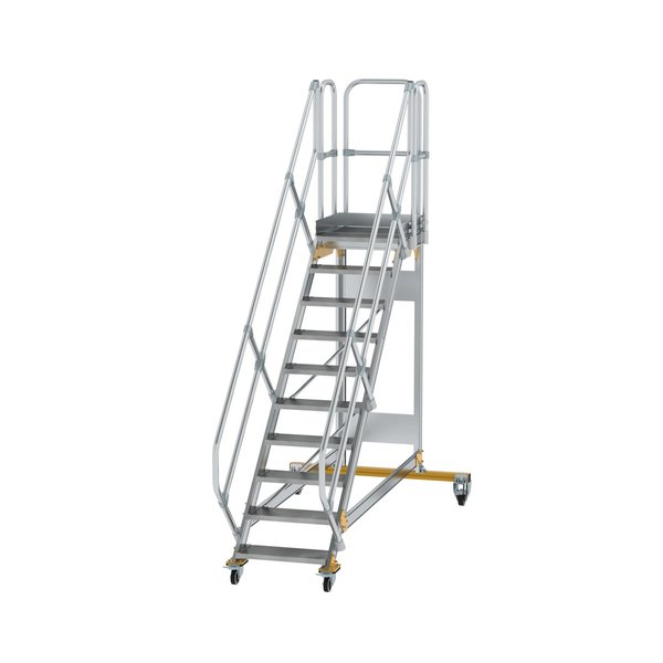 Günzburger Steigtechnik Plattformtreppe 45° fahrbar Stufenbreite 600 mm 10 Stufen Aluminium geriffelt