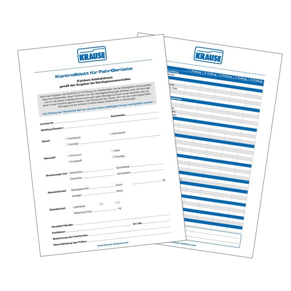 Krause Kontrollblätter Fahrgerüste  (25 Stück) im Ordner