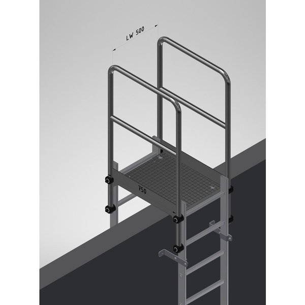 Hailo Professional Attika-Überstieg für Holm 72x25mm, Stahl verzinkt 1.0037 Tiefe 750 mm