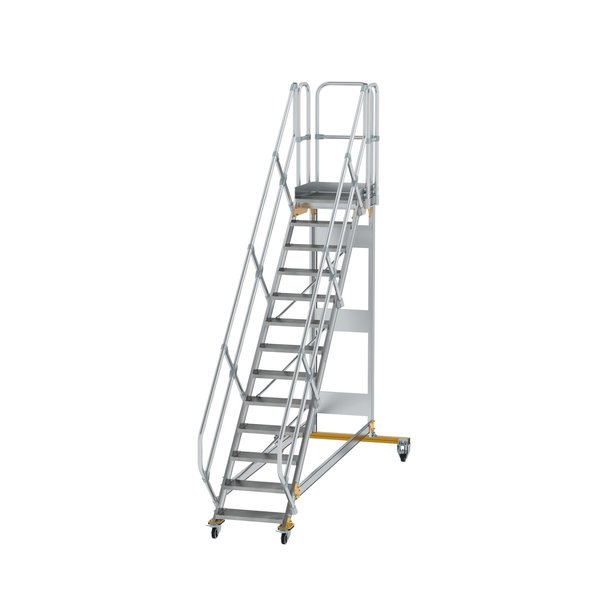 Günzburger Steigtechnik Plattformtreppe 45° fahrbar Stufenbreite 600 mm 13 Stufen Aluminium geriffelt