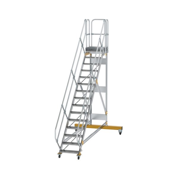 Günzburger Steigtechnik Plattformtreppe 45° fahrbar Stufenbreite 600 mm 15 Stufen Aluminium geriffelt