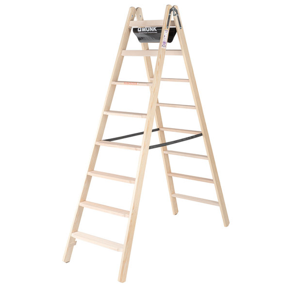 Günzburger Steigtechnik Stufen-Stehleiter beidseitig begehbar Holz 2x8 Stufen