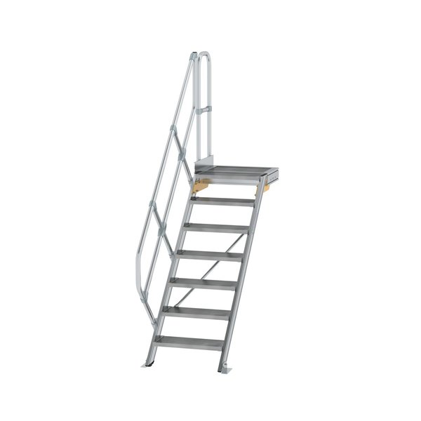 Günzburger Steigtechnik Treppe mit Plattform 45° Stufenbreite 600 mm 7 Stufen Aluminium geriffelt
