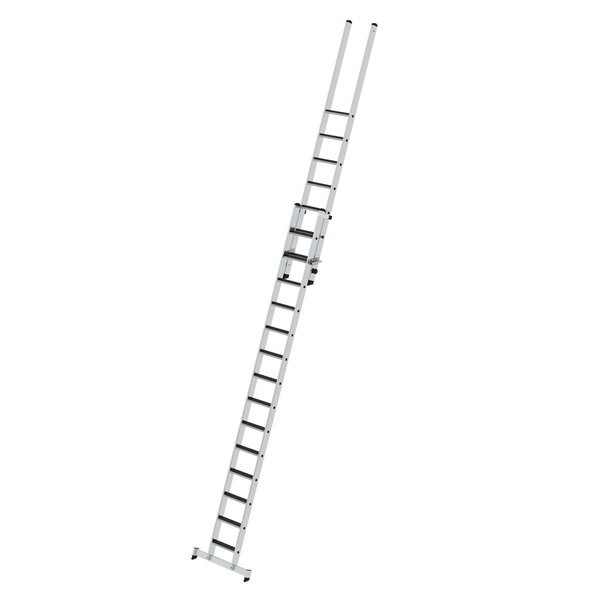 Günzburger Steigtechnik Stufen-Schiebeleiter 2-teilig mit nivello-Traverse und clip-step R 13 1x14 + 1x7