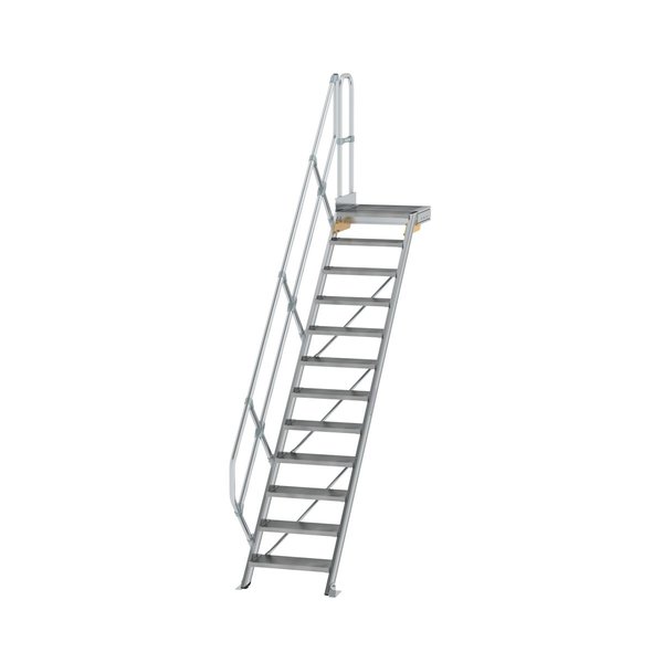 Günzburger Steigtechnik Treppe mit Plattform 45° Stufenbreite 600 mm 12 Stufen Aluminium geriffelt