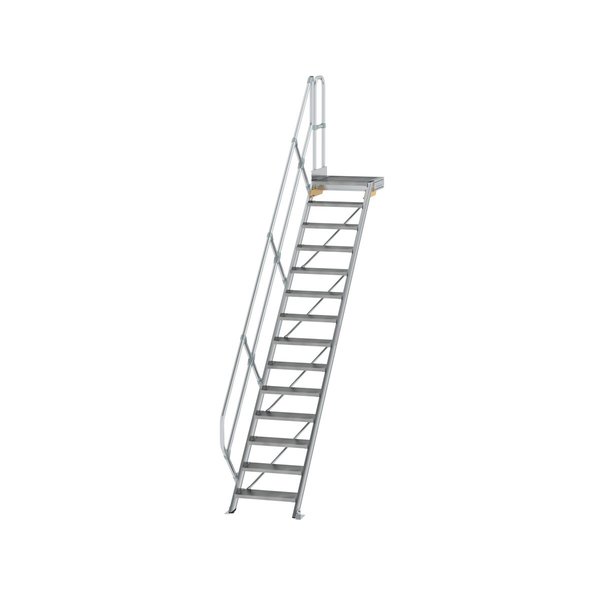 Günzburger Steigtechnik Treppe mit Plattform 45° Stufenbreite 600 mm 14 Stufen Aluminium geriffelt
